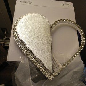 Oliva Silver Crystal Heart Clutch (